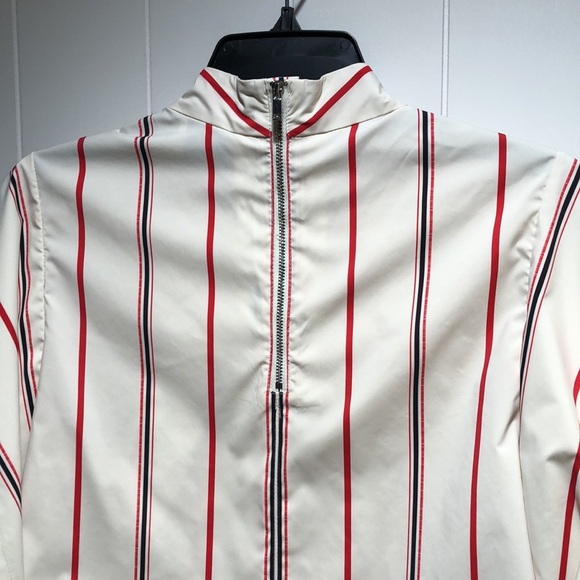 Phillip Lim stripe cream and red cap sleeve mock neck tie waist zipper neck L - Picture 6 of 9